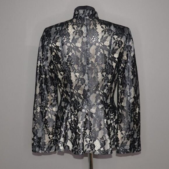 Alice + Olivia Polly Silk Blend Lace High Neck Blazer Sz S - Picture 3 of 9